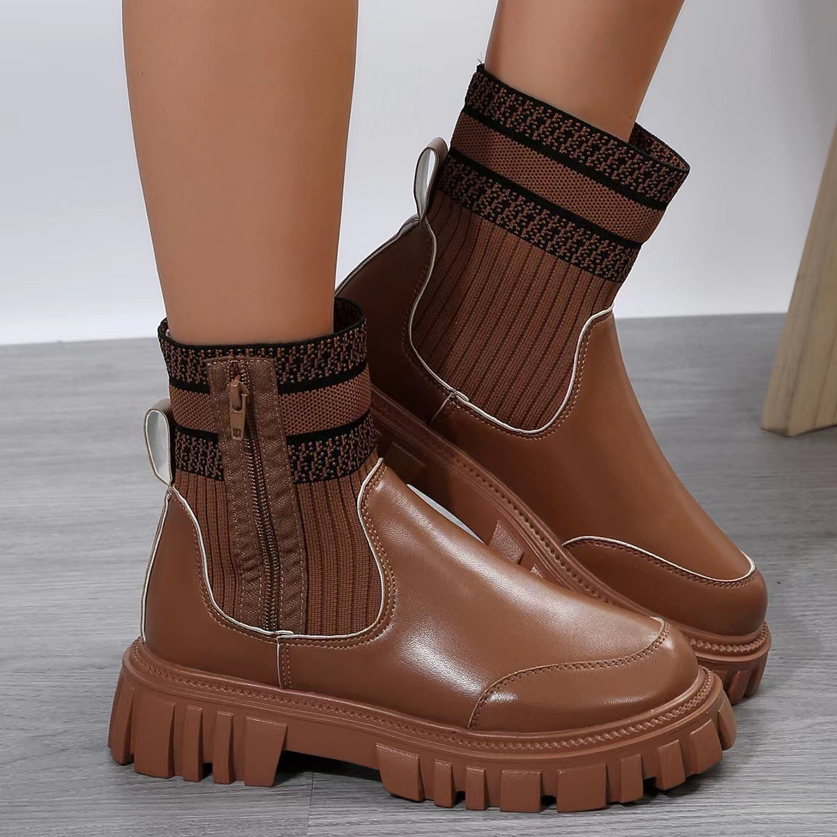 Fashion Mid-tube Boots With Zipper Desig Shoes Winter
