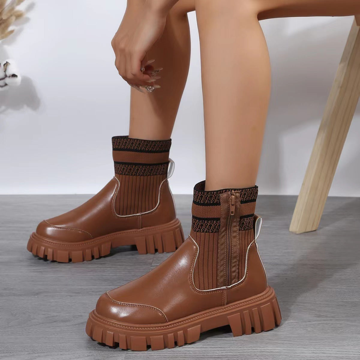 Fashion Mid-tube Boots With Zipper Desig Shoes Winter