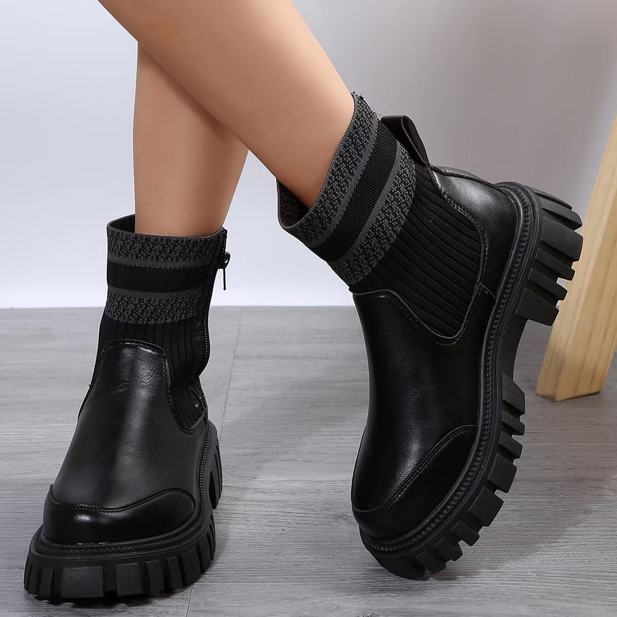 Fashion Mid-tube Boots With Zipper Desig Shoes Winter