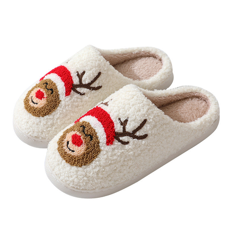 Suede Slippers Cute Cartoon Santa Claus Cotton Slippers For Women And Men Couples Winter Warm Furry Shoes