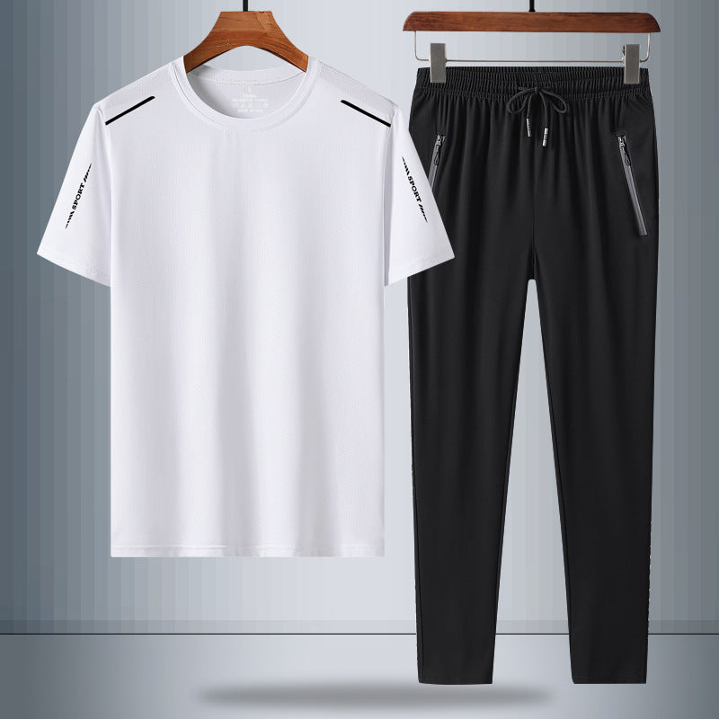Men's Ice Silk Quick-drying T-shirt And Trousers Two-piece Suit