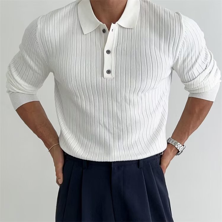 Lapel Button Long Sleeve Polo Shirt Slim
