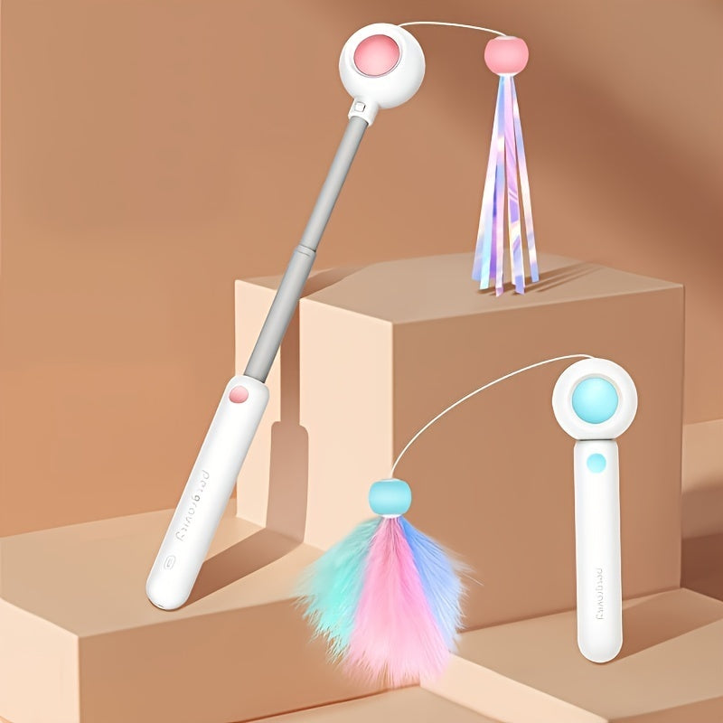 Cat Teaser Stick, Retractable Cat Wand With Replacement Head
