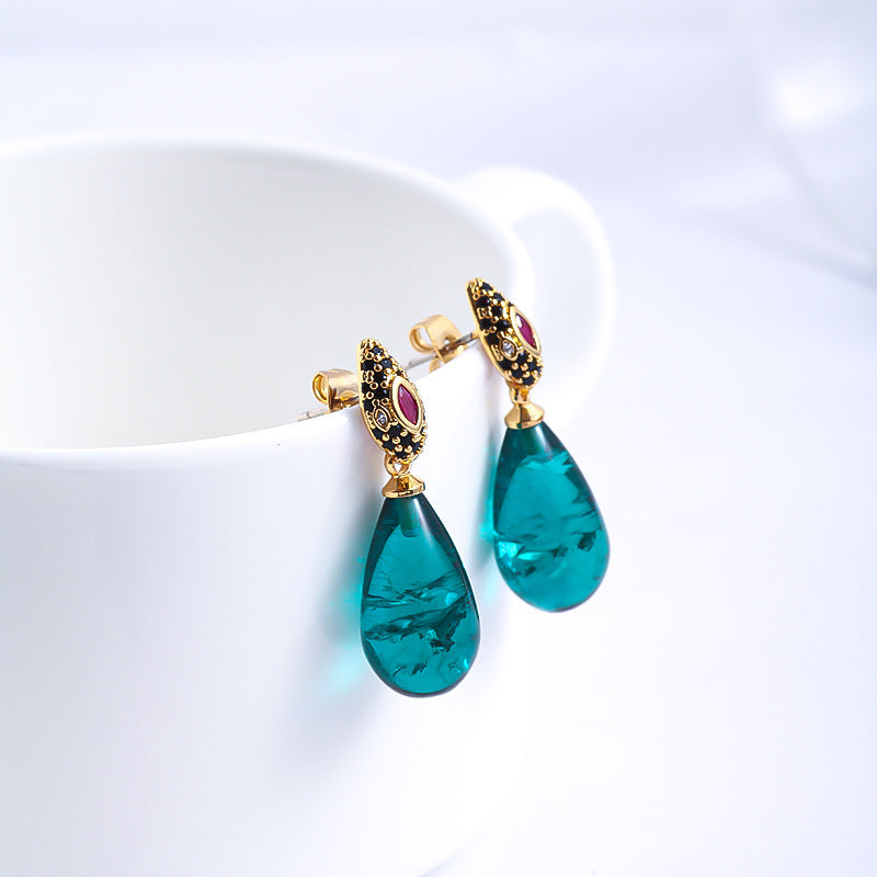 Green Water Drop Design Full Of Diamond Earrings