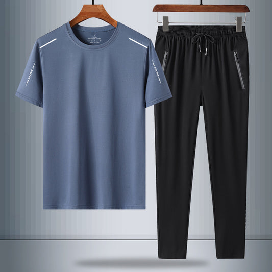 Men's Ice Silk Quick-drying T-shirt And Trousers Two-piece Suit