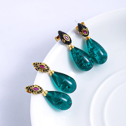 Green Water Drop Design Full Of Diamond Earrings