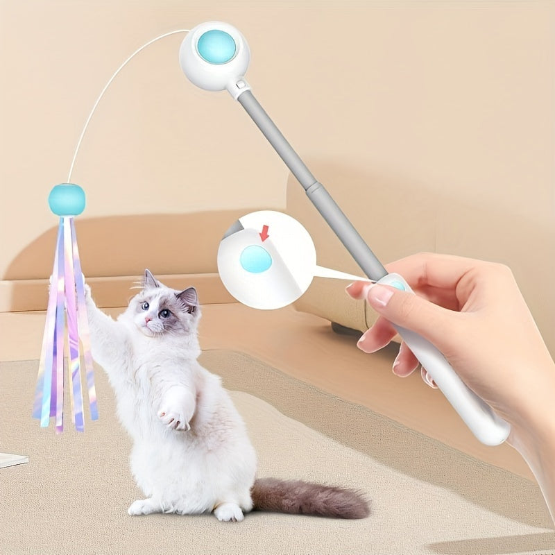 Cat Teaser Stick, Retractable Cat Wand With Replacement Head
