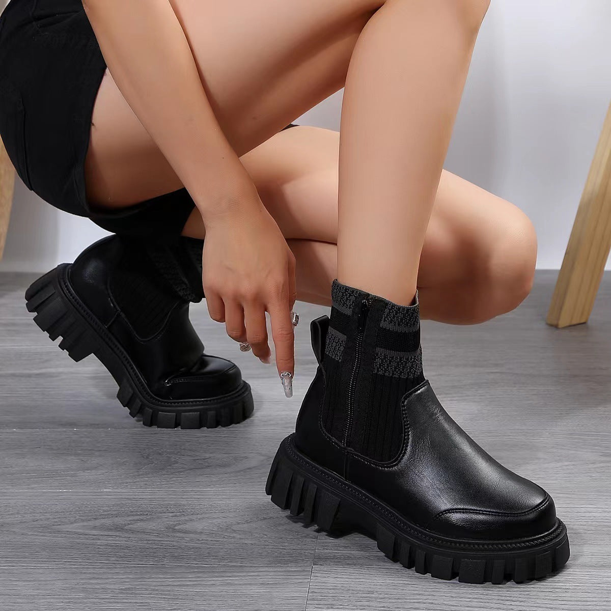 Fashion Mid-tube Boots With Zipper Desig Shoes Winter