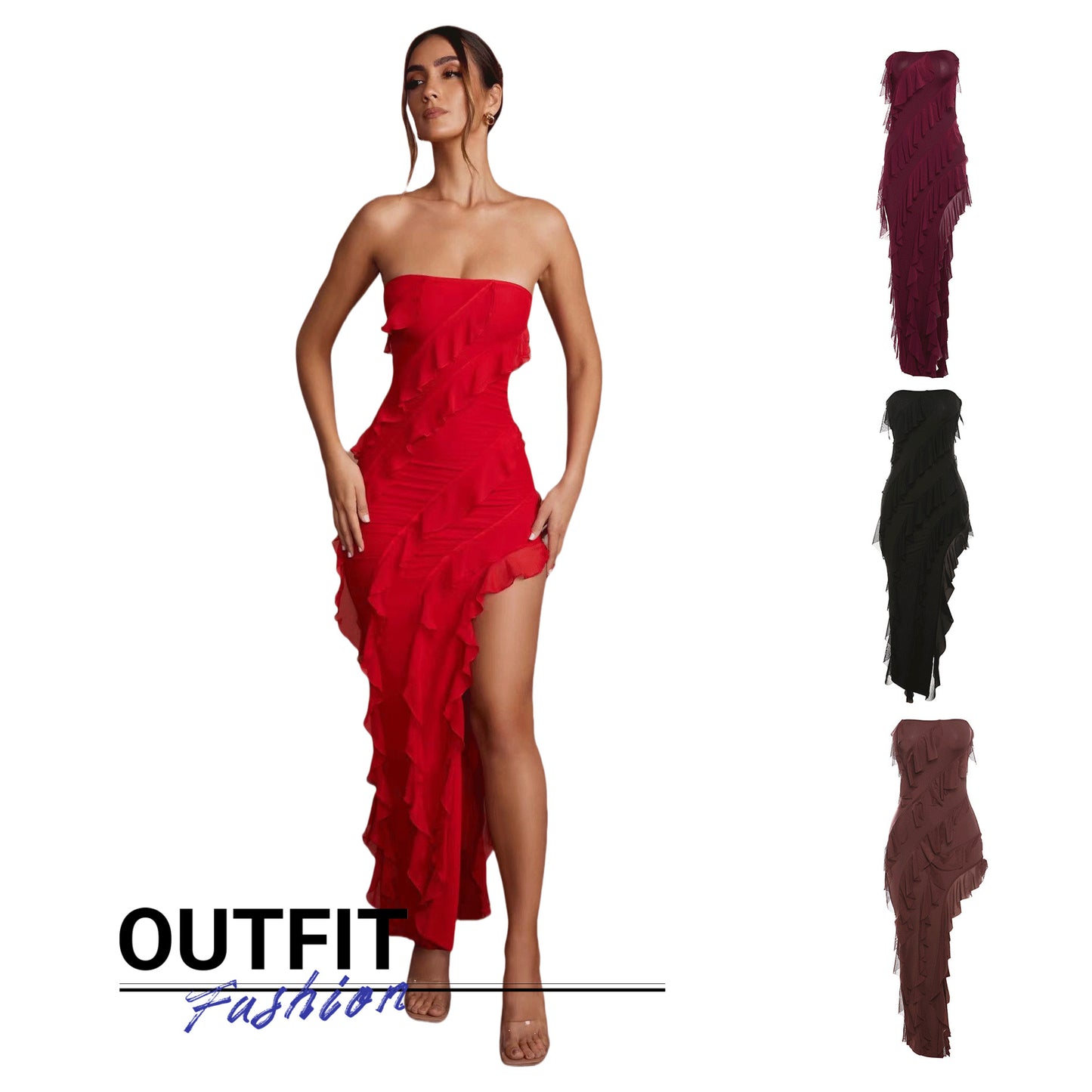 Tube Top Backless Split Tassel Dress