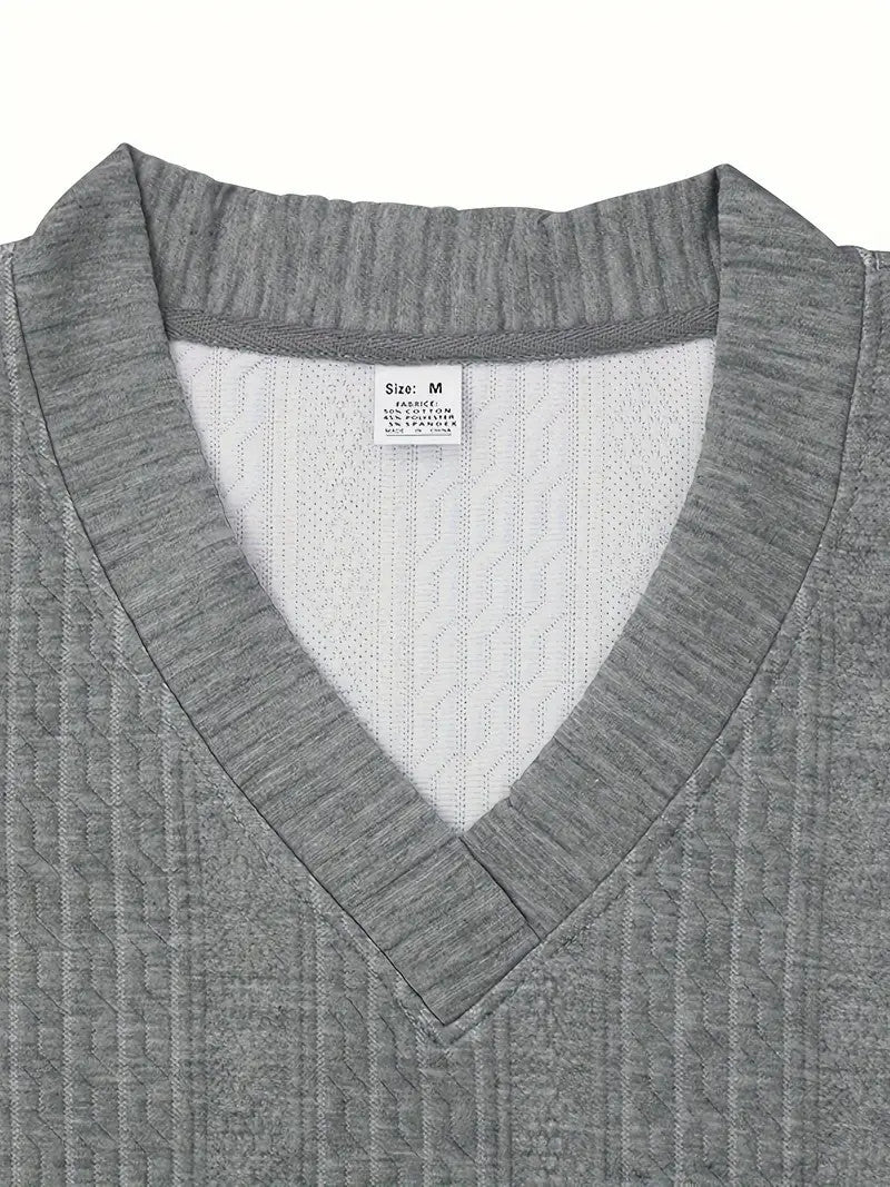 2pcs Men's Jacquard Solid Short Sleeve V Neck Shirt