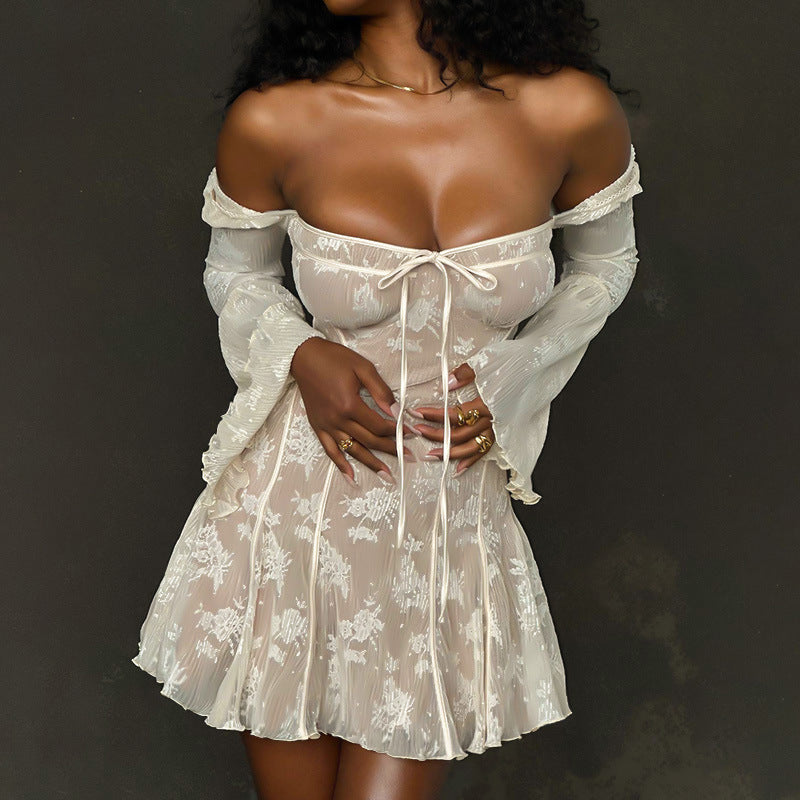 Lace Square Collar Dress Bell-bottom