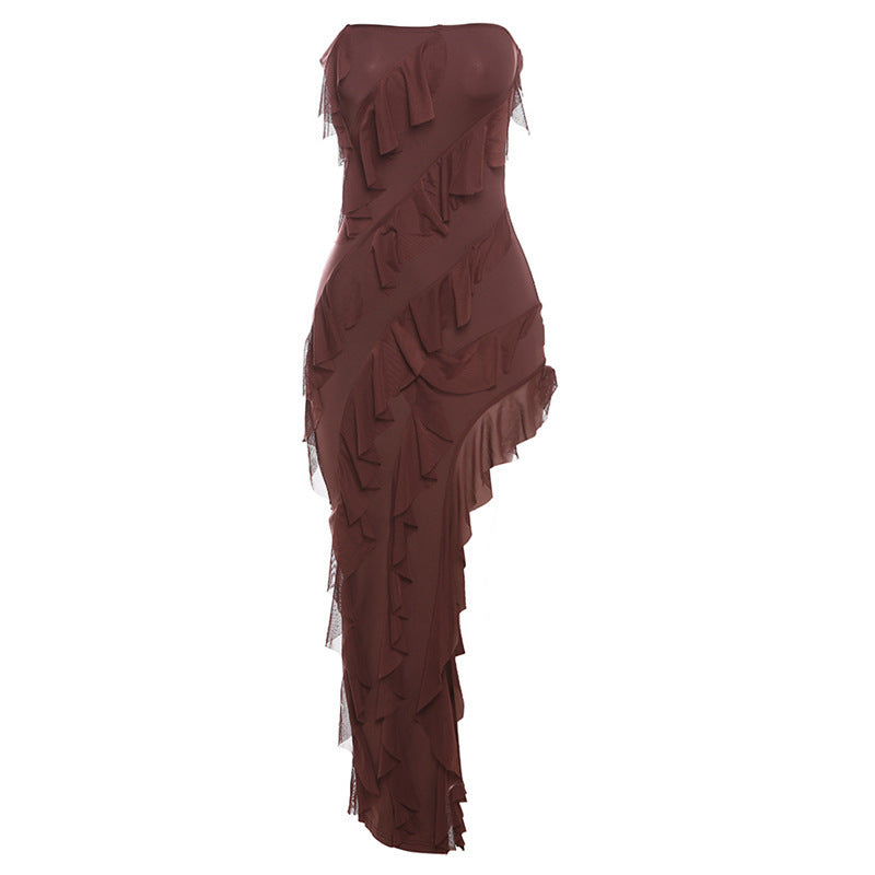 Tube Top Backless Split Tassel Dress