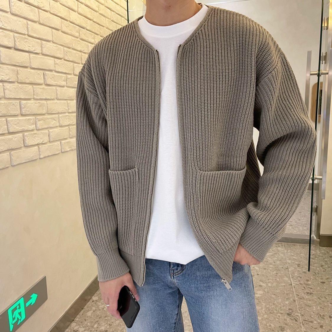 Men Zip Up Knitted Cardigan Lined
