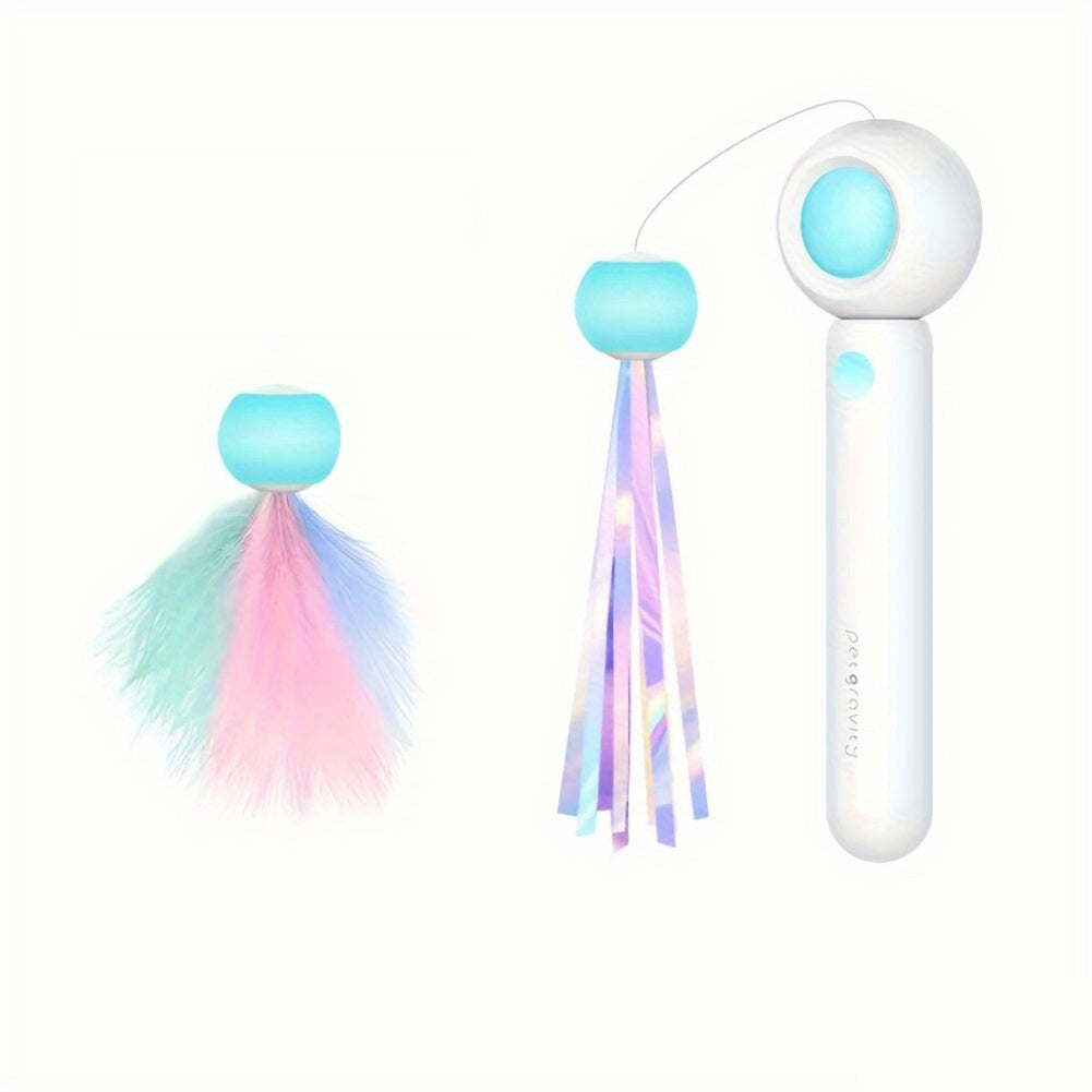 Cat Teaser Stick, Retractable Cat Wand With Replacement Head
